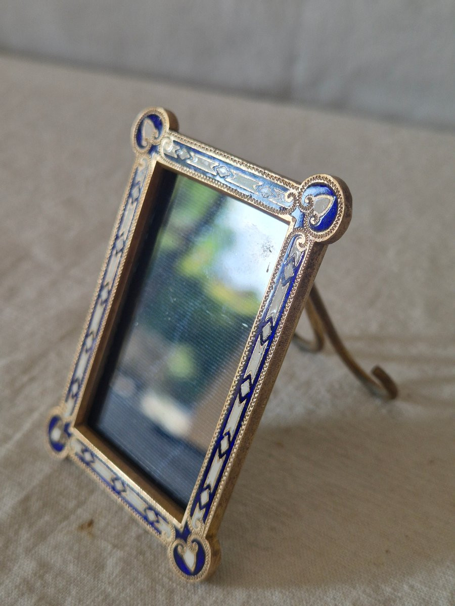 Small Gilt Bronze Photo Frame With Cloisonné Enamel, Late 19th Century-photo-1