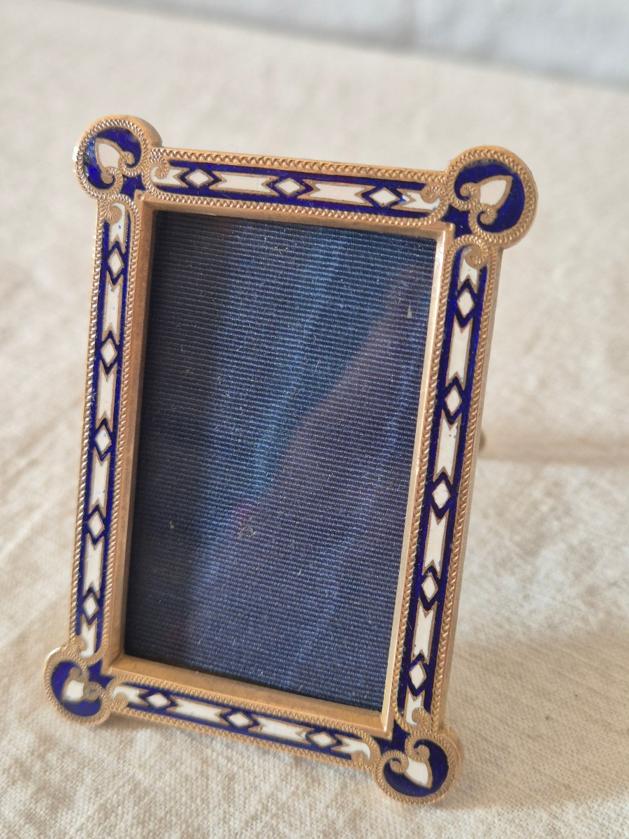 Small Gilt Bronze Photo Frame With Cloisonné Enamel, Late 19th Century