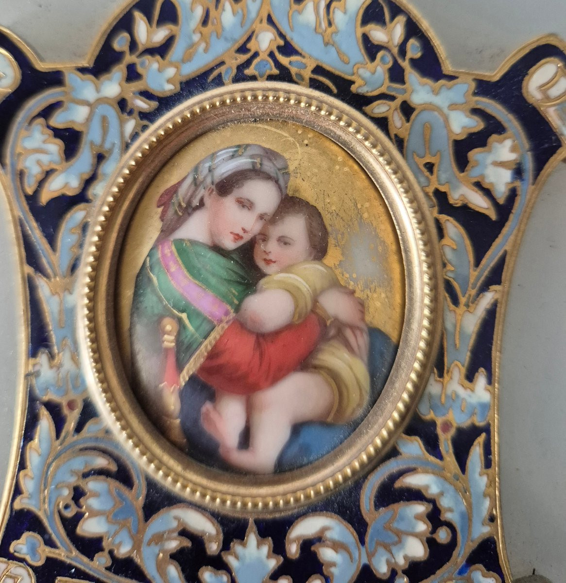 Gilt Bronze And Cloisonné Enamel Bedside Stoup With Miniature Of The Virgin And Child-photo-2