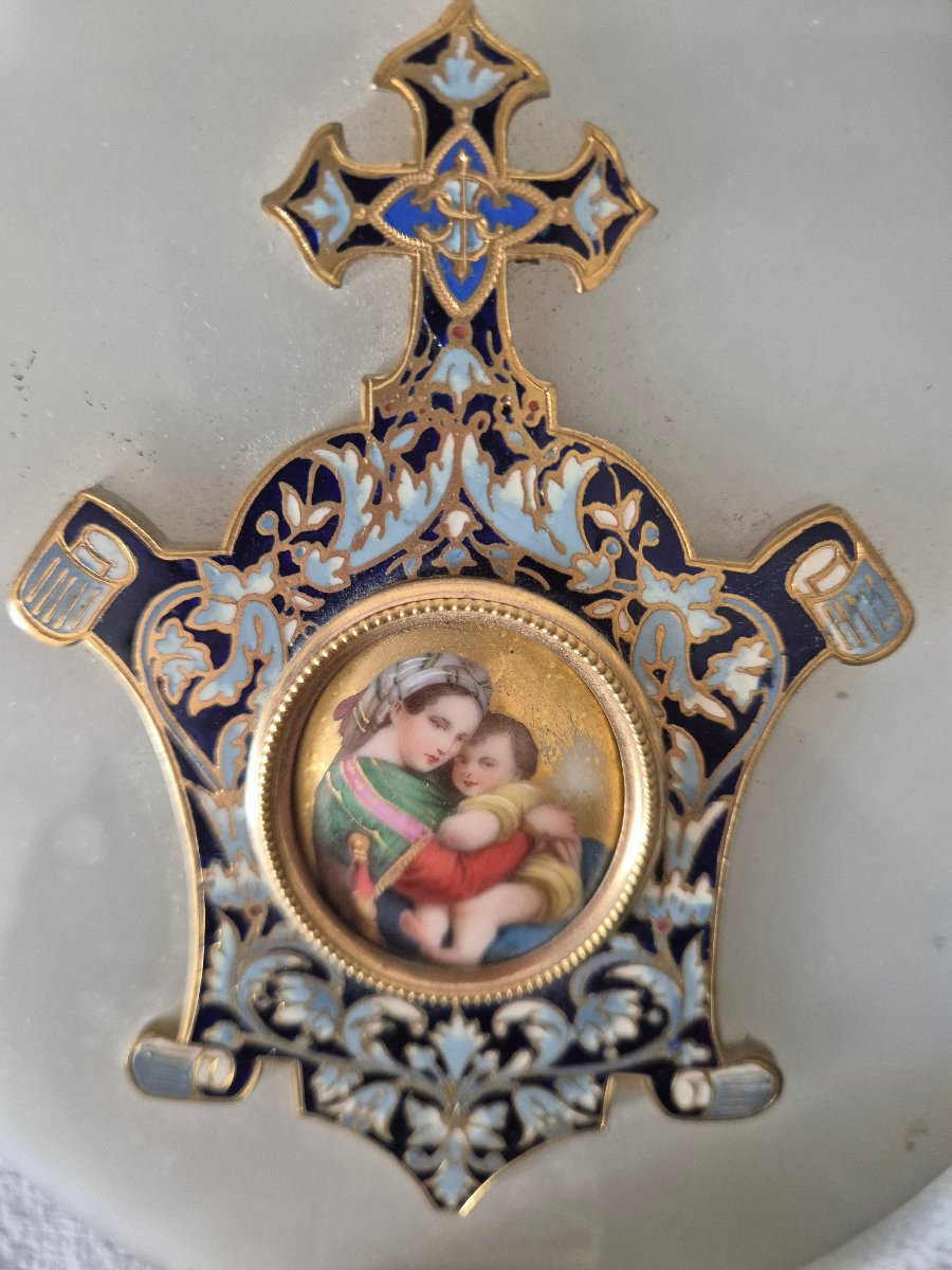 Gilt Bronze And Cloisonné Enamel Bedside Stoup With Miniature Of The Virgin And Child-photo-6