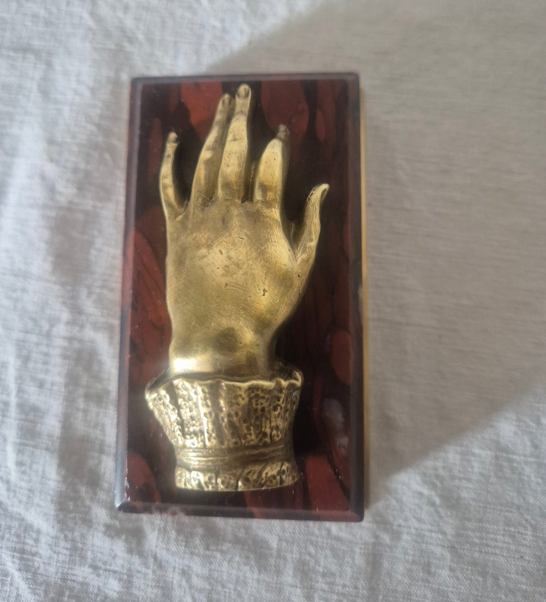 Presse papier main romantique en bronze et marbre-photo-3