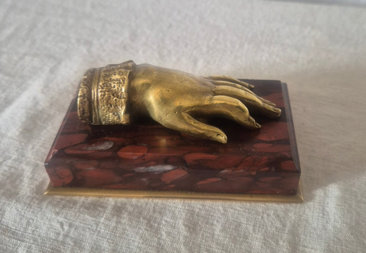 Presse papier main romantique en bronze et marbre-photo-4