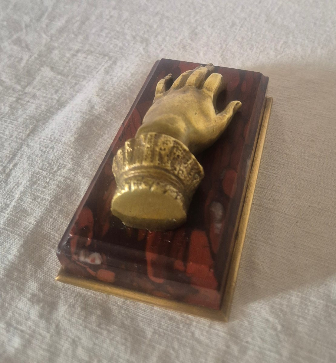 Presse papier main romantique en bronze et marbre-photo-7