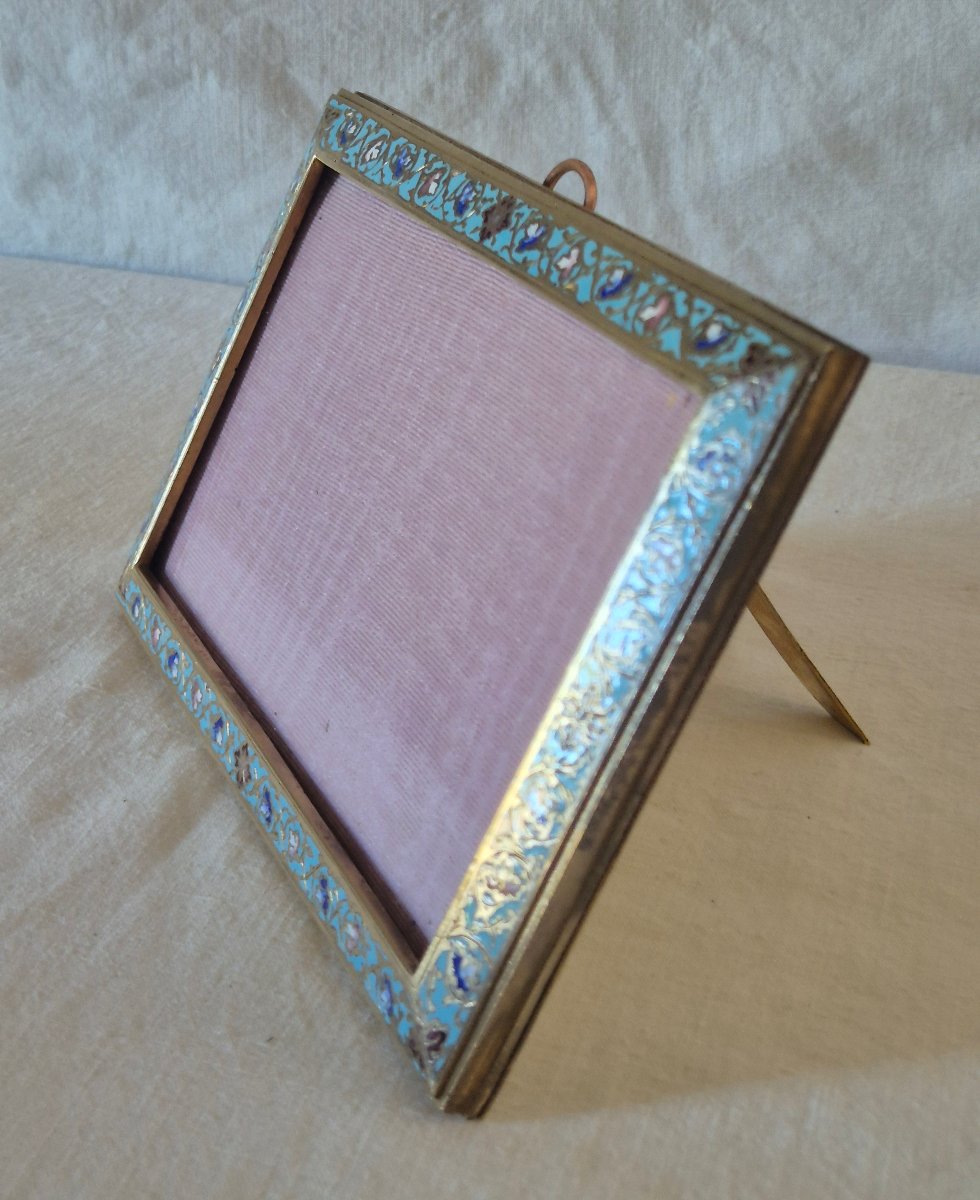 Cadre bronze doré émaillé cloisonné à position horizontale -photo-3