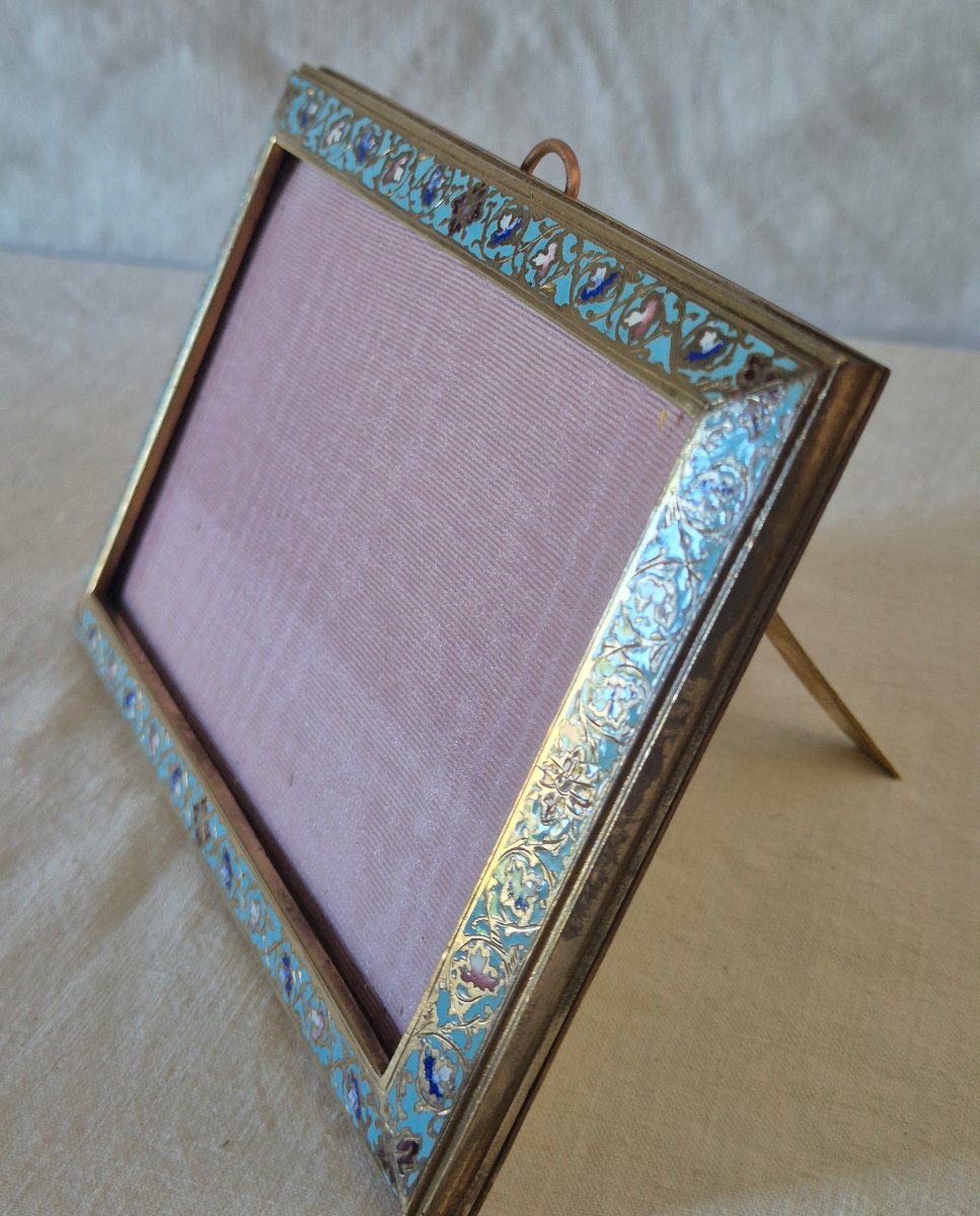 Cadre bronze doré émaillé cloisonné à position horizontale -photo-4