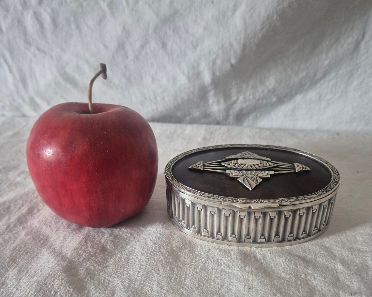 Art Deco Jewelry Box In Silver-plated Metal And Macassar-photo-2