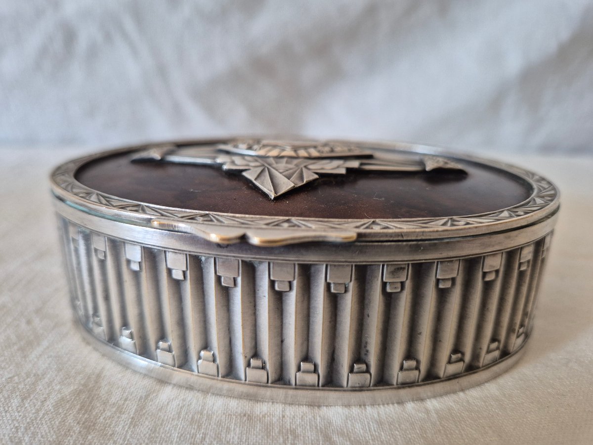 Art Deco Jewelry Box In Silver-plated Metal And Macassar-photo-4