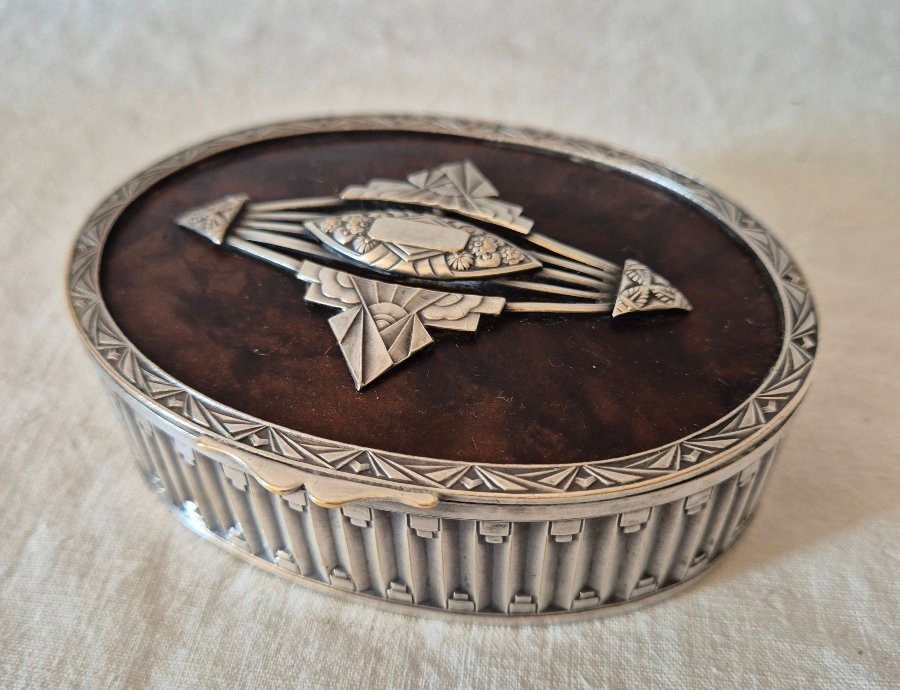 Art Deco Jewelry Box In Silver-plated Metal And Macassar-photo-1