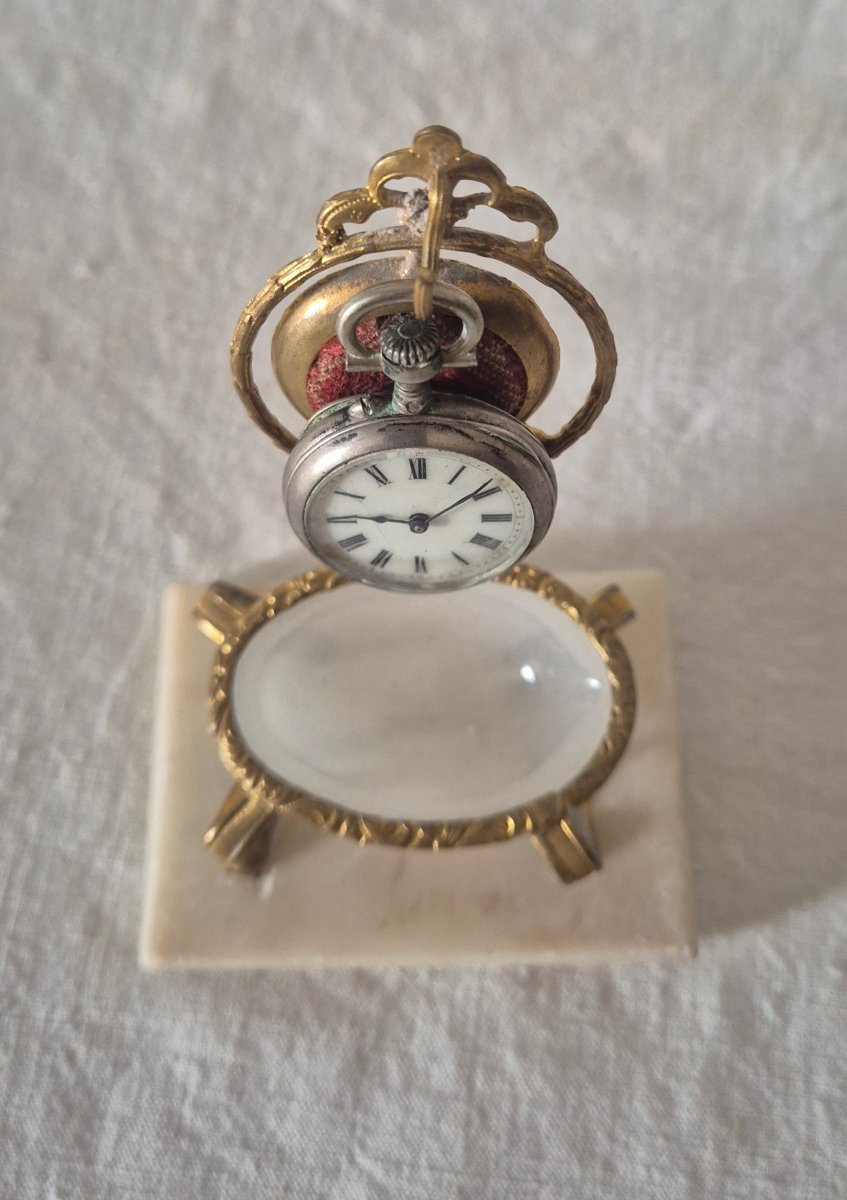 Baguier porte montre pour femme Napoléon III en opaline et pomponne doré -photo-2