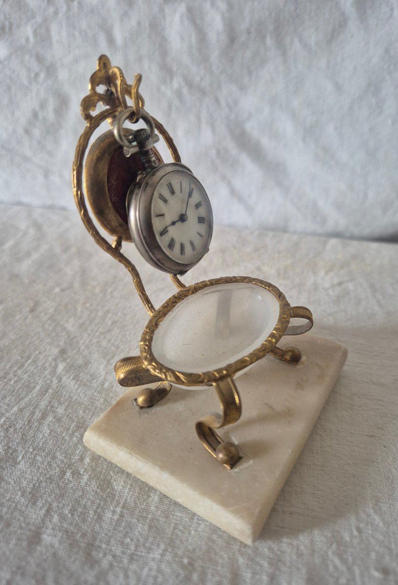Baguier porte montre pour femme Napoléon III en opaline et pomponne doré -photo-6