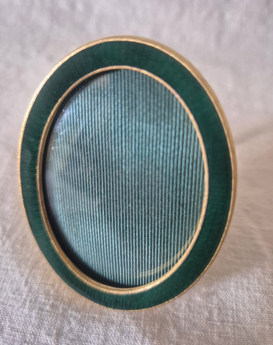 Oval Medallion Photo Frame In Gold-plated Bronze With Green Enamel -photo-5