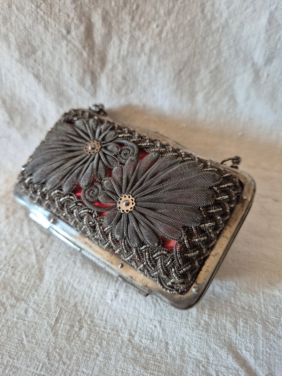 Minaudière bourse en acier aux techniques diverses du XIXème siècle,  France. -photo-3