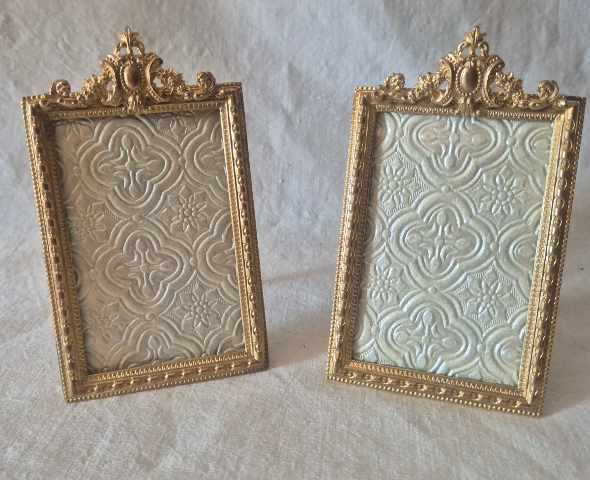 Pair Of 19th-century Gilt-bronze Photo Frames In Business-card Size 