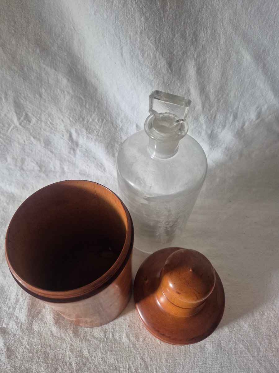 Large Travel Case For A Bottle, Made Of Turned Boxwood, With Its 19th-century Bottle-photo-3