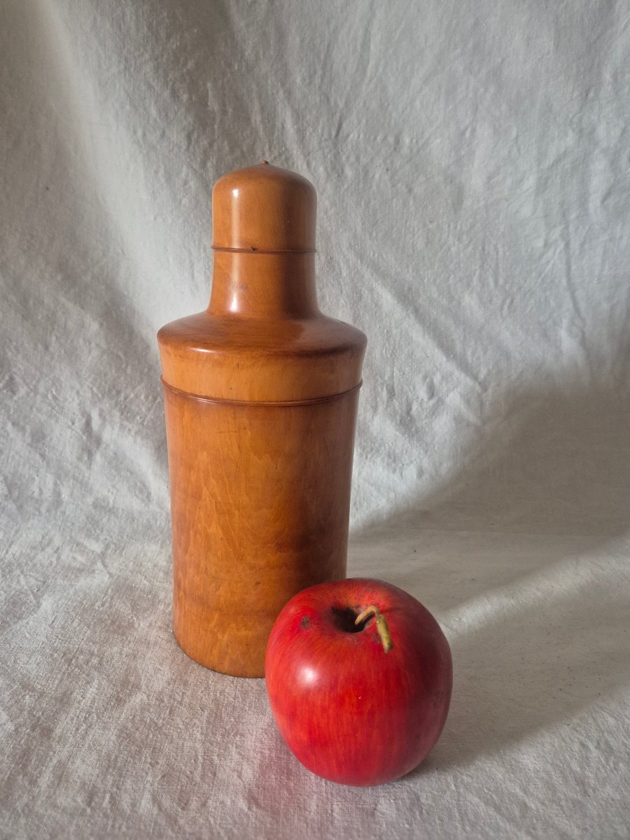 Large Travel Case For A Bottle, Made Of Turned Boxwood, With Its 19th-century Bottle-photo-6