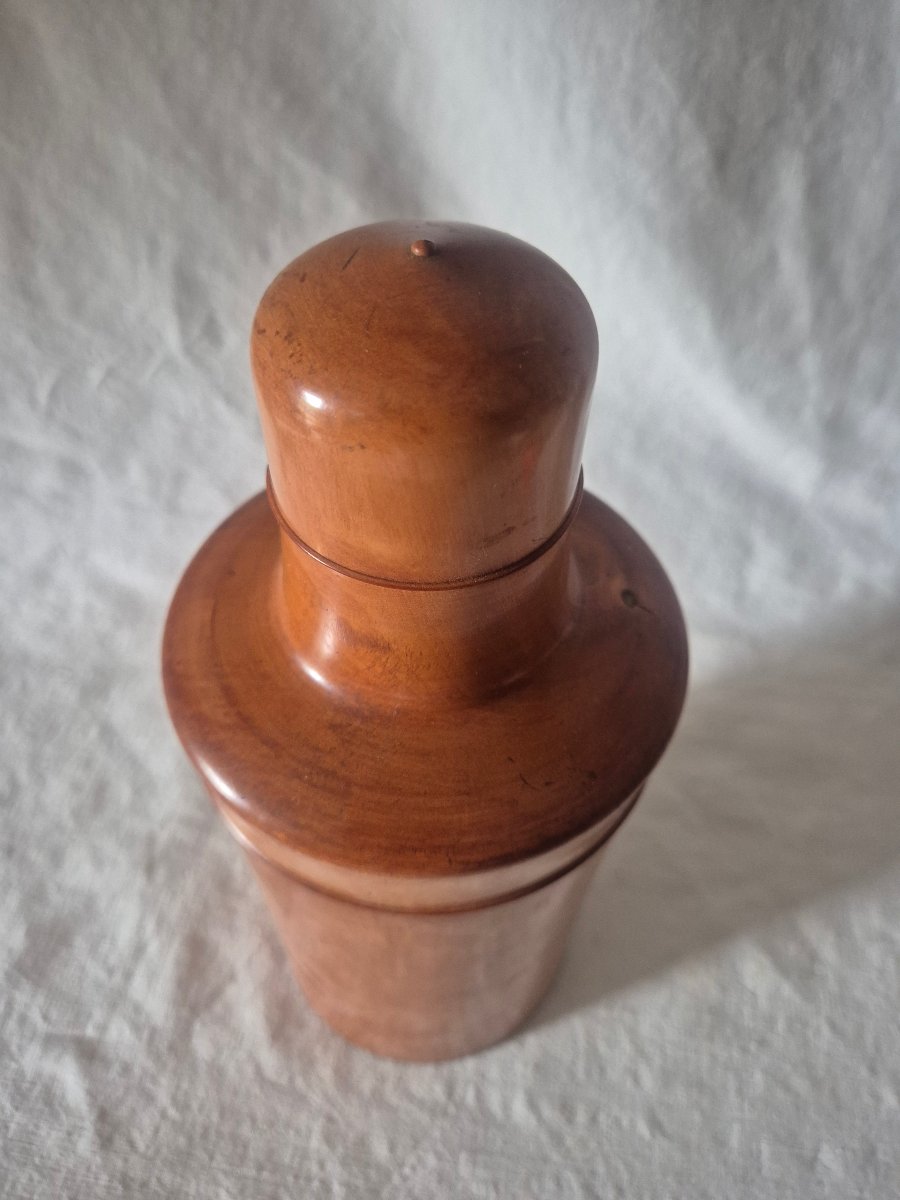Large Travel Case For A Bottle, Made Of Turned Boxwood, With Its 19th-century Bottle-photo-7