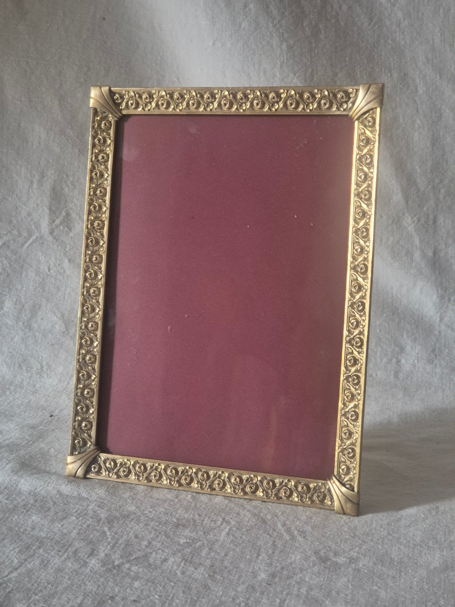 Cadre photo bronze doré Art Déco 16 x 21 cm