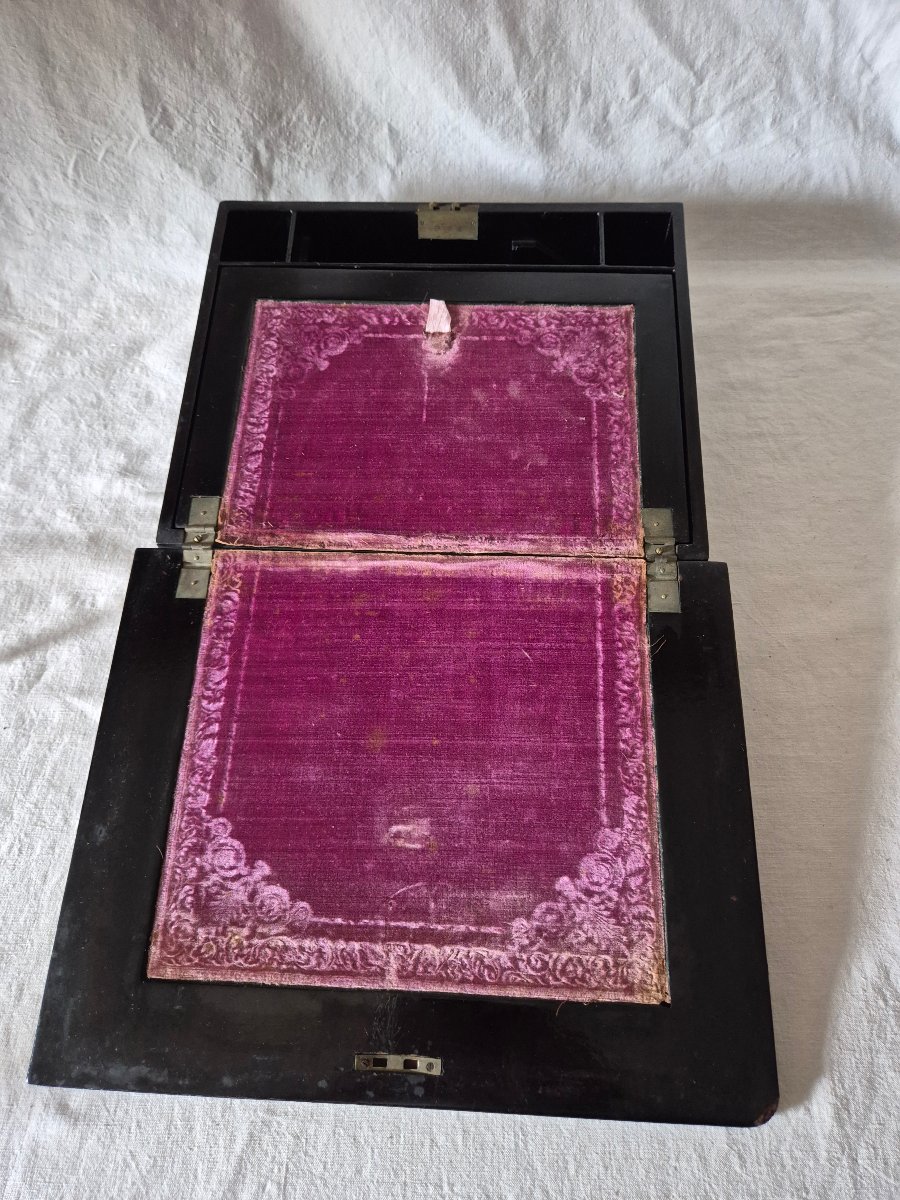Écritoire Napoléon III en papier mâché et marqueterie de nacre -photo-2