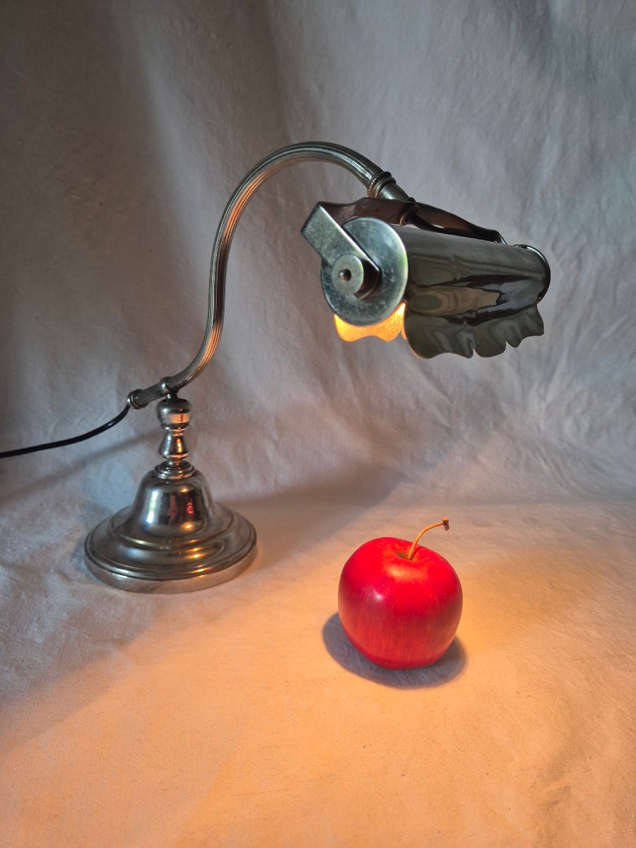 Lampe de piano en bronze et laiton chromé début du XXème siècle -photo-4