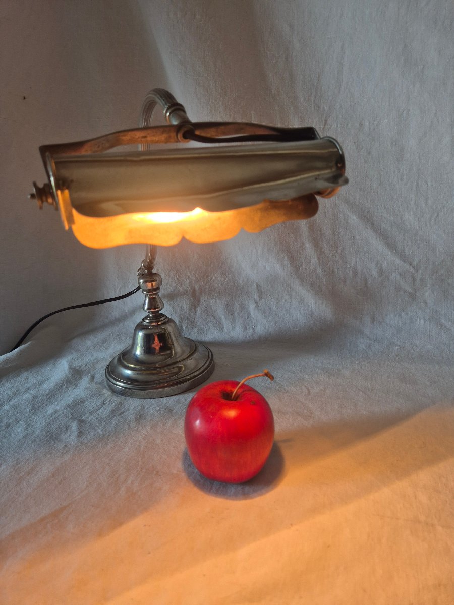 Lampe de piano en bronze et laiton chromé début du XXème siècle -photo-3