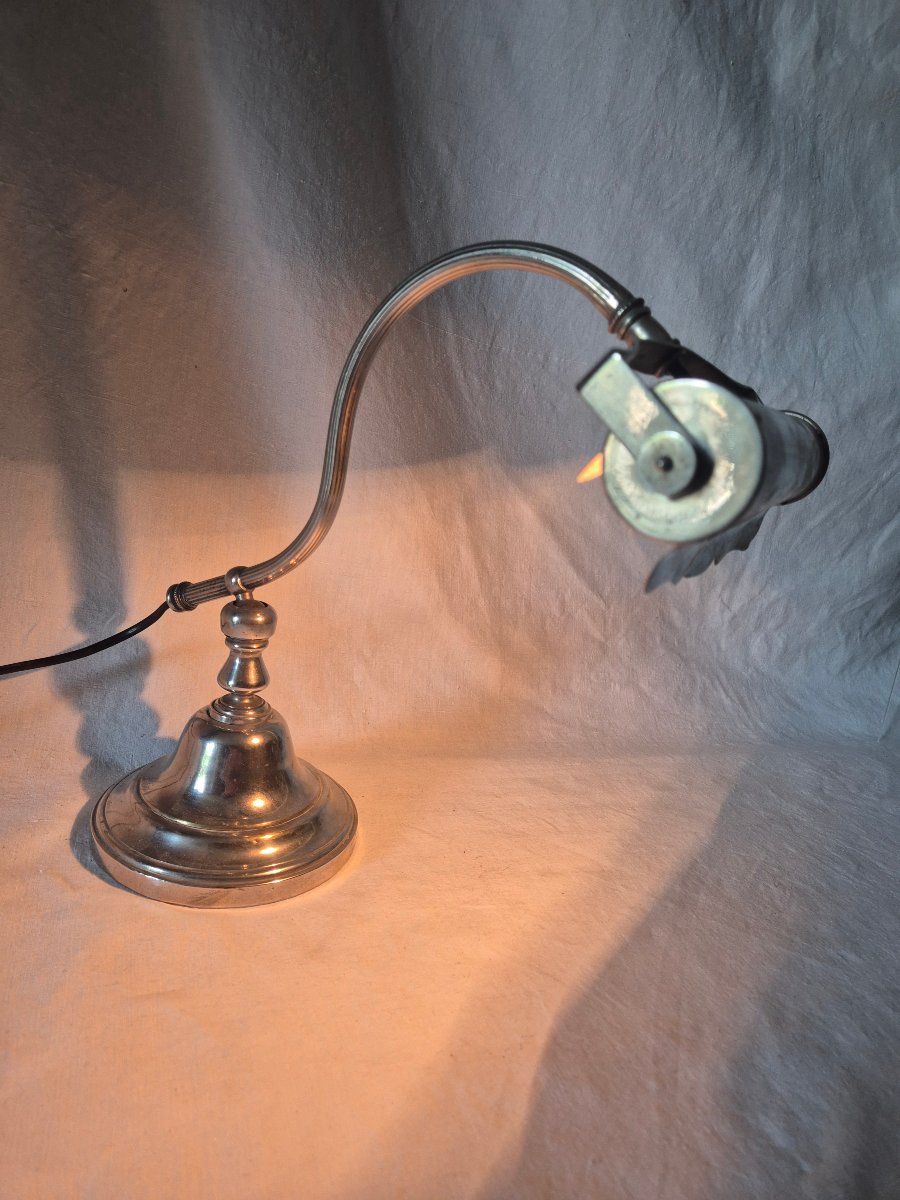Lampe de piano en bronze et laiton chromé début du XXème siècle -photo-4