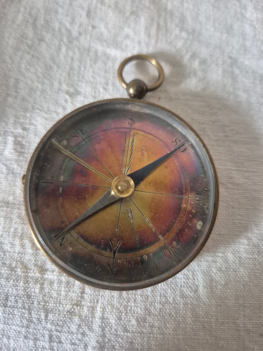 Early 19th-century Pocket Compass In A Red Leather Case -photo-5