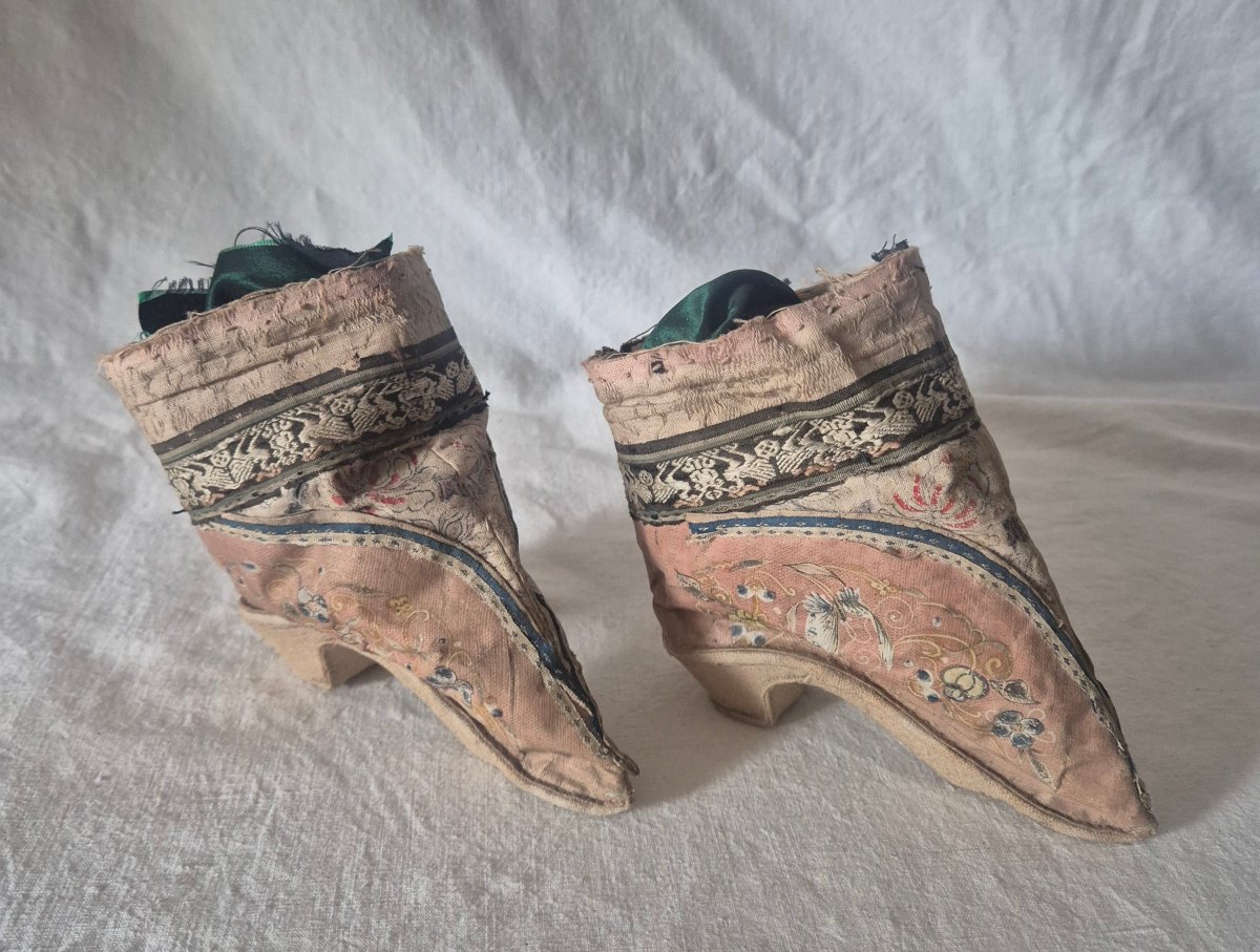 Pair Of Chinese Fabric Shoes For Bound Feet