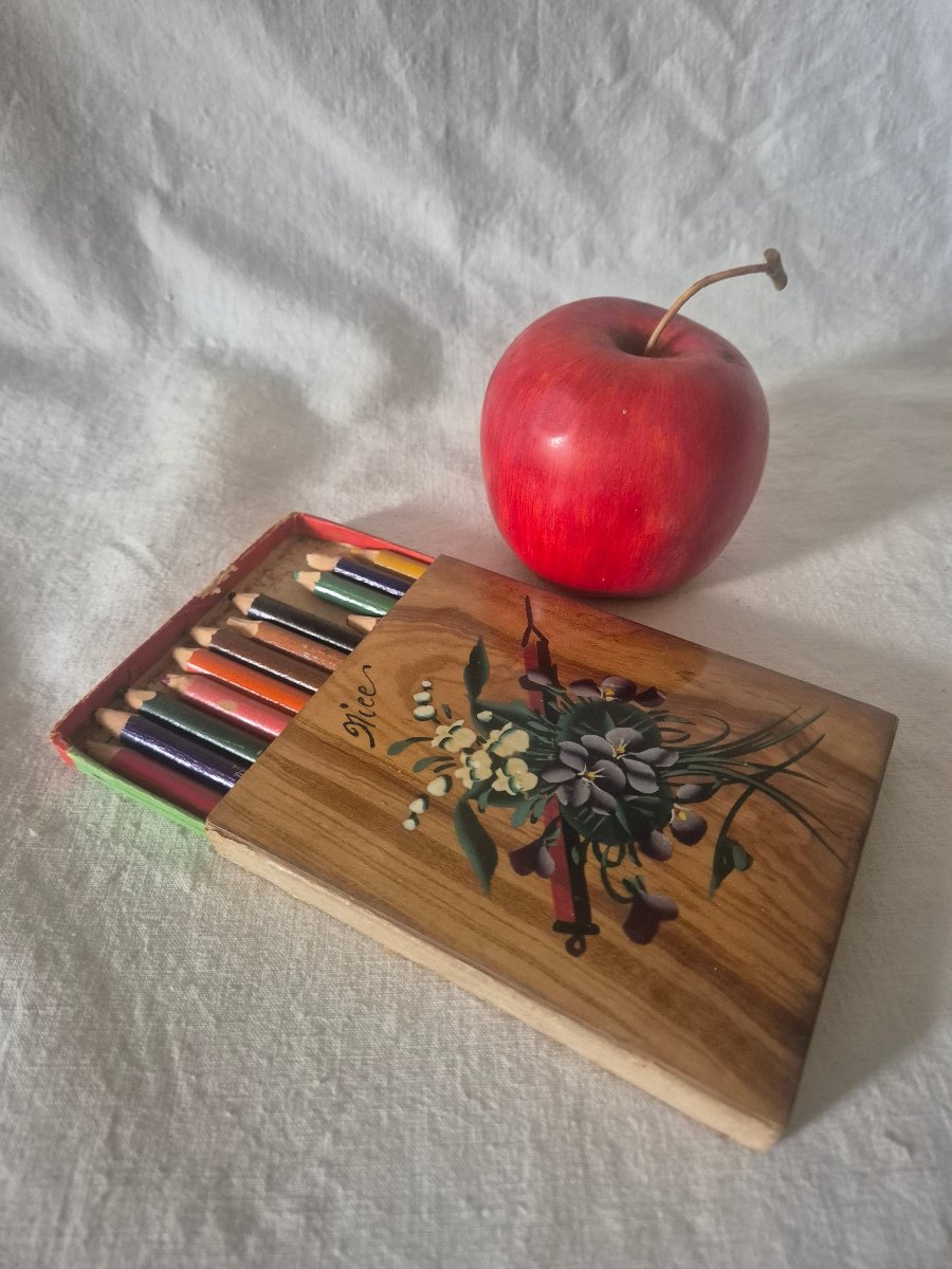 Colored Pencil Set With A Painted Olive Wood Lid—a Souvenir From Nice-photo-2
