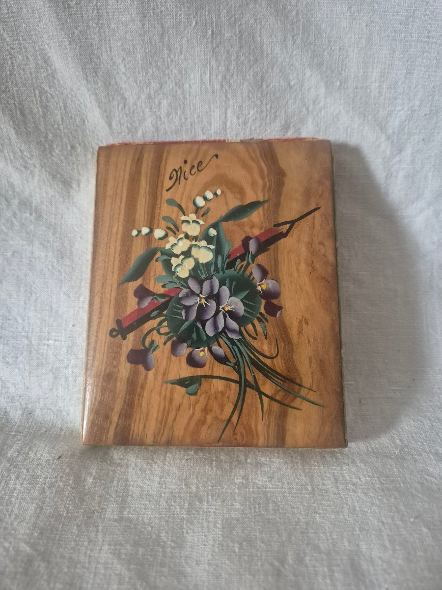 Colored Pencil Set With A Painted Olive Wood Lid—a Souvenir From Nice