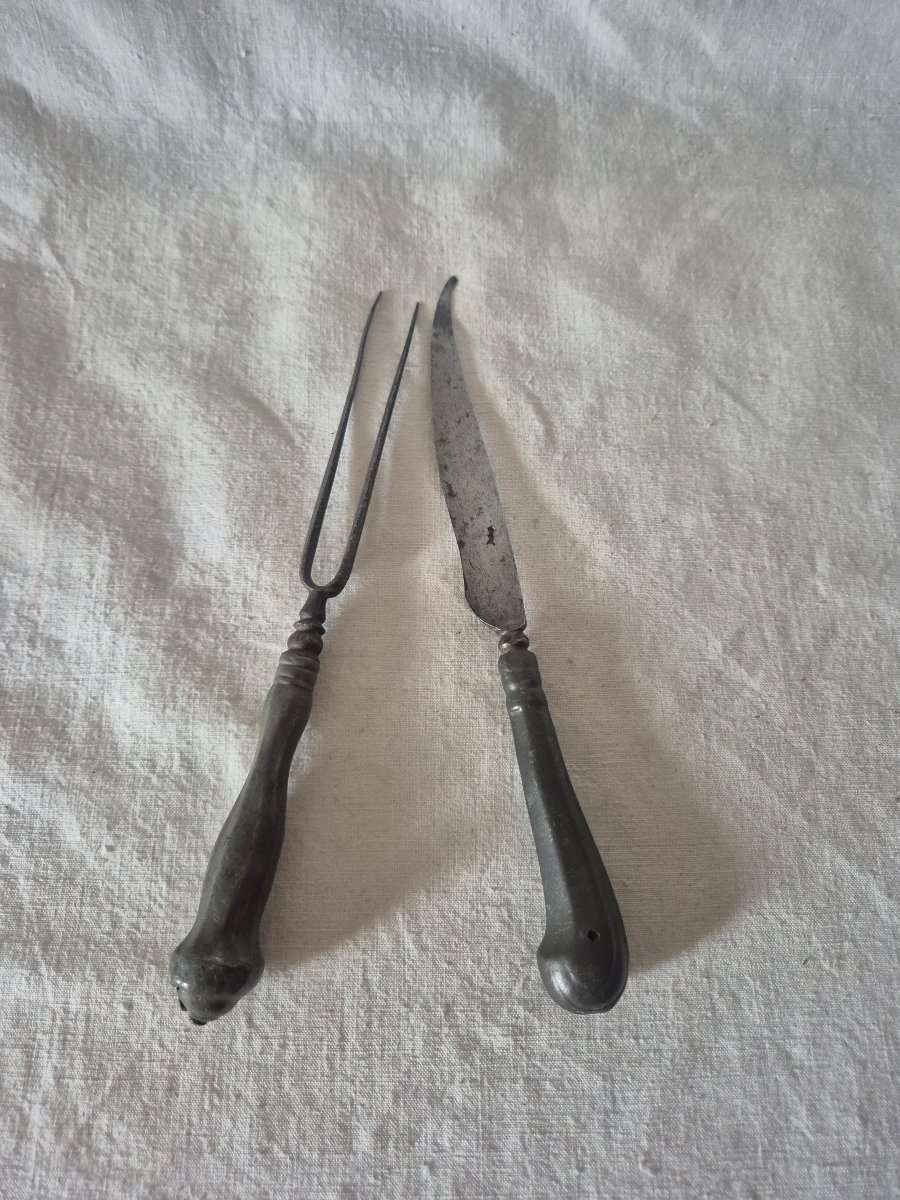 A Piercing Fork And Its Matching Carving Knife, Made Of Pewter, Venice, 17th Century -photo-3