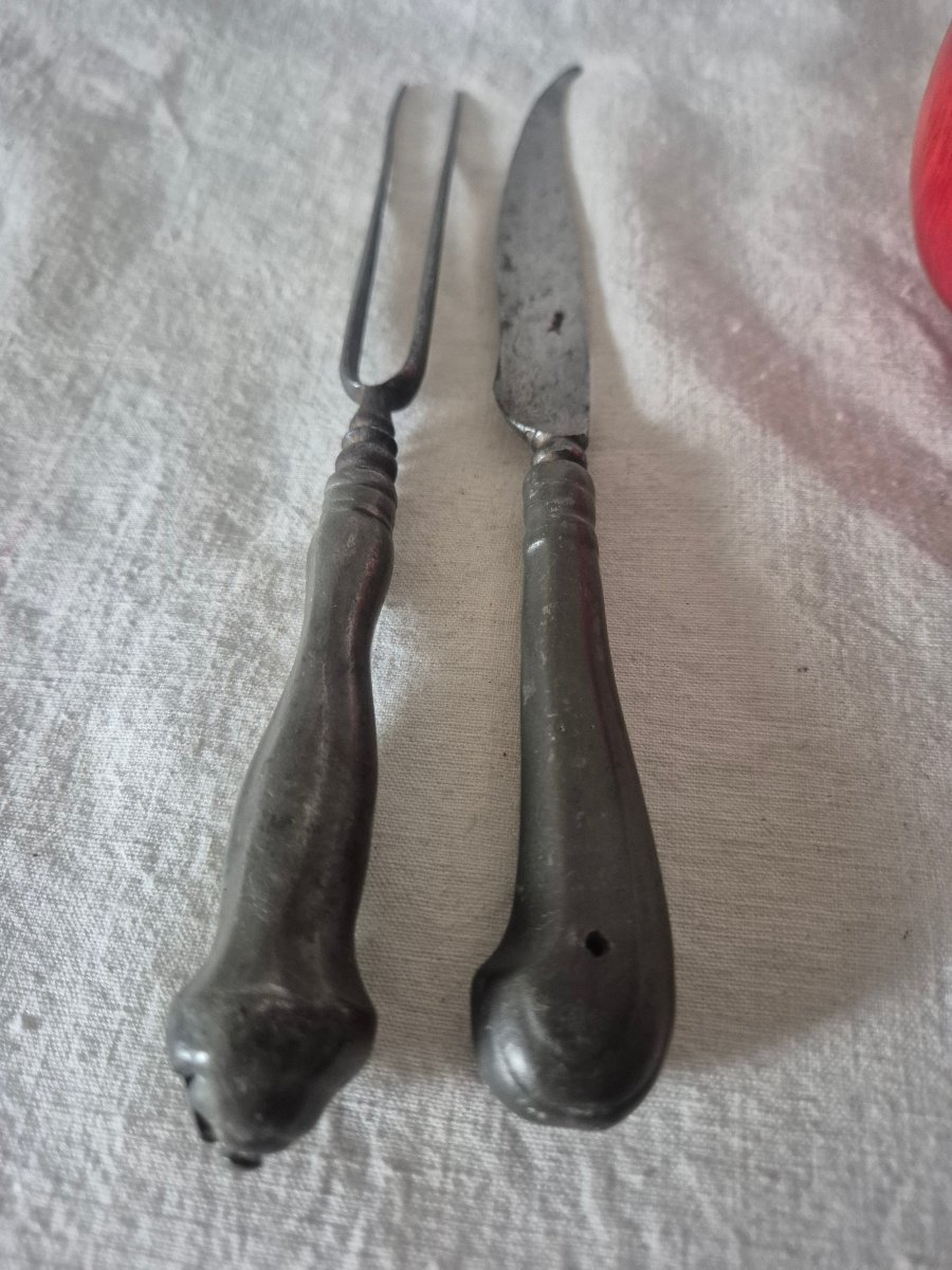 A Piercing Fork And Its Matching Carving Knife, Made Of Pewter, Venice, 17th Century -photo-4