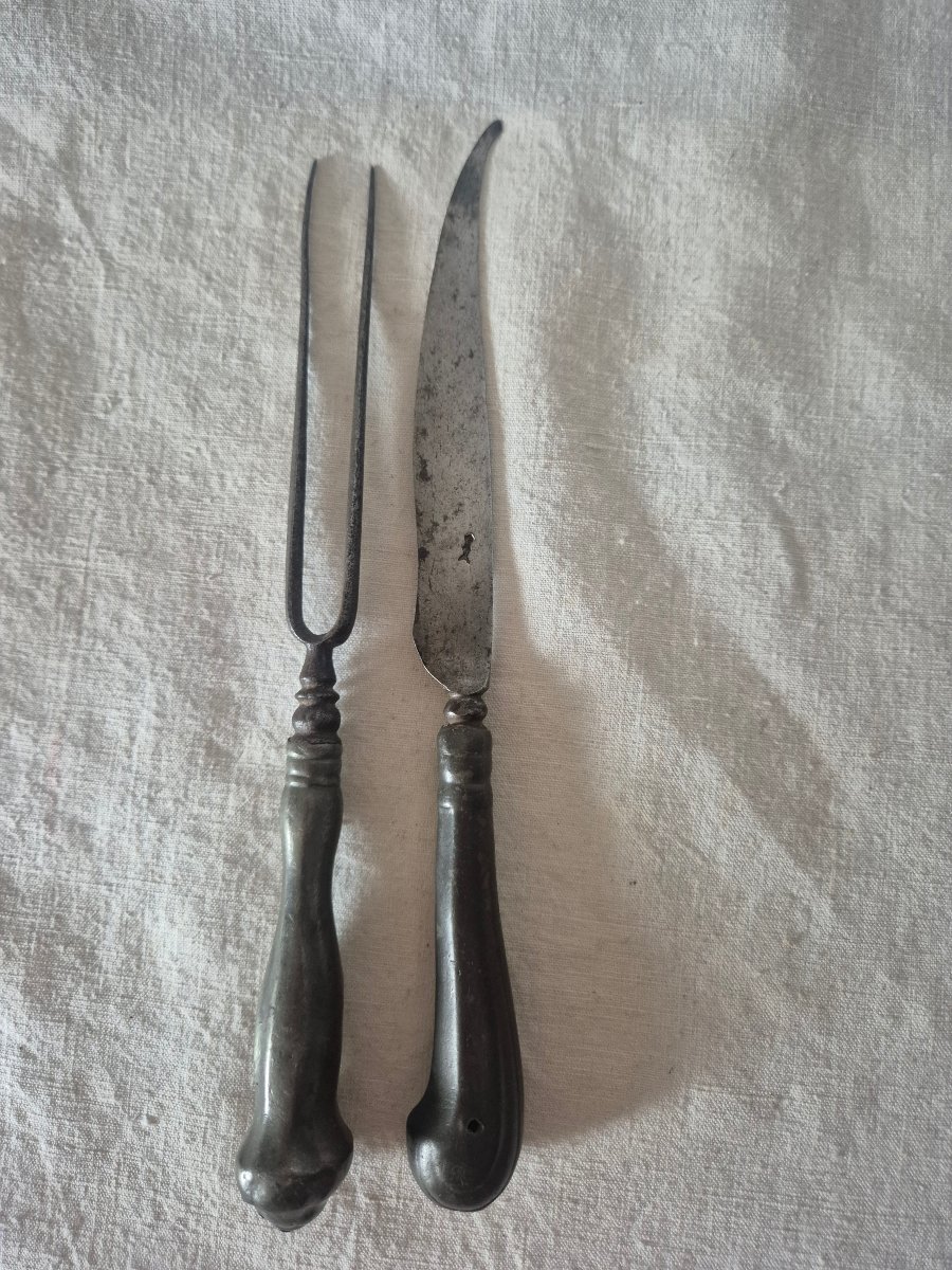 A Piercing Fork And Its Matching Carving Knife, Made Of Pewter, Venice, 17th Century -photo-1