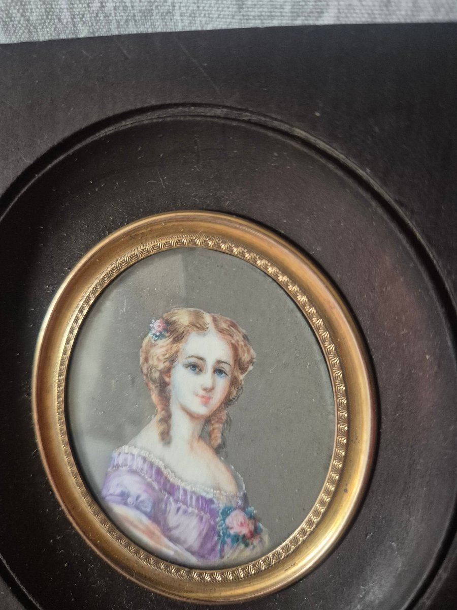 Portrait miniature sur ivoire de jeune fille blond vénitien du XIXème siècle -photo-6