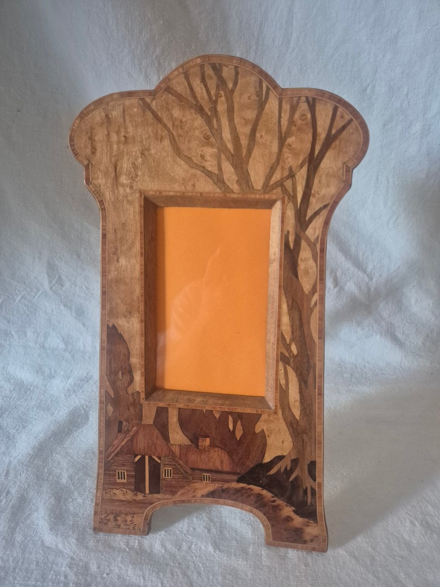 Large Photo Frame With Wood Marquetry Made From Various Types Of Wood, Circa 1910