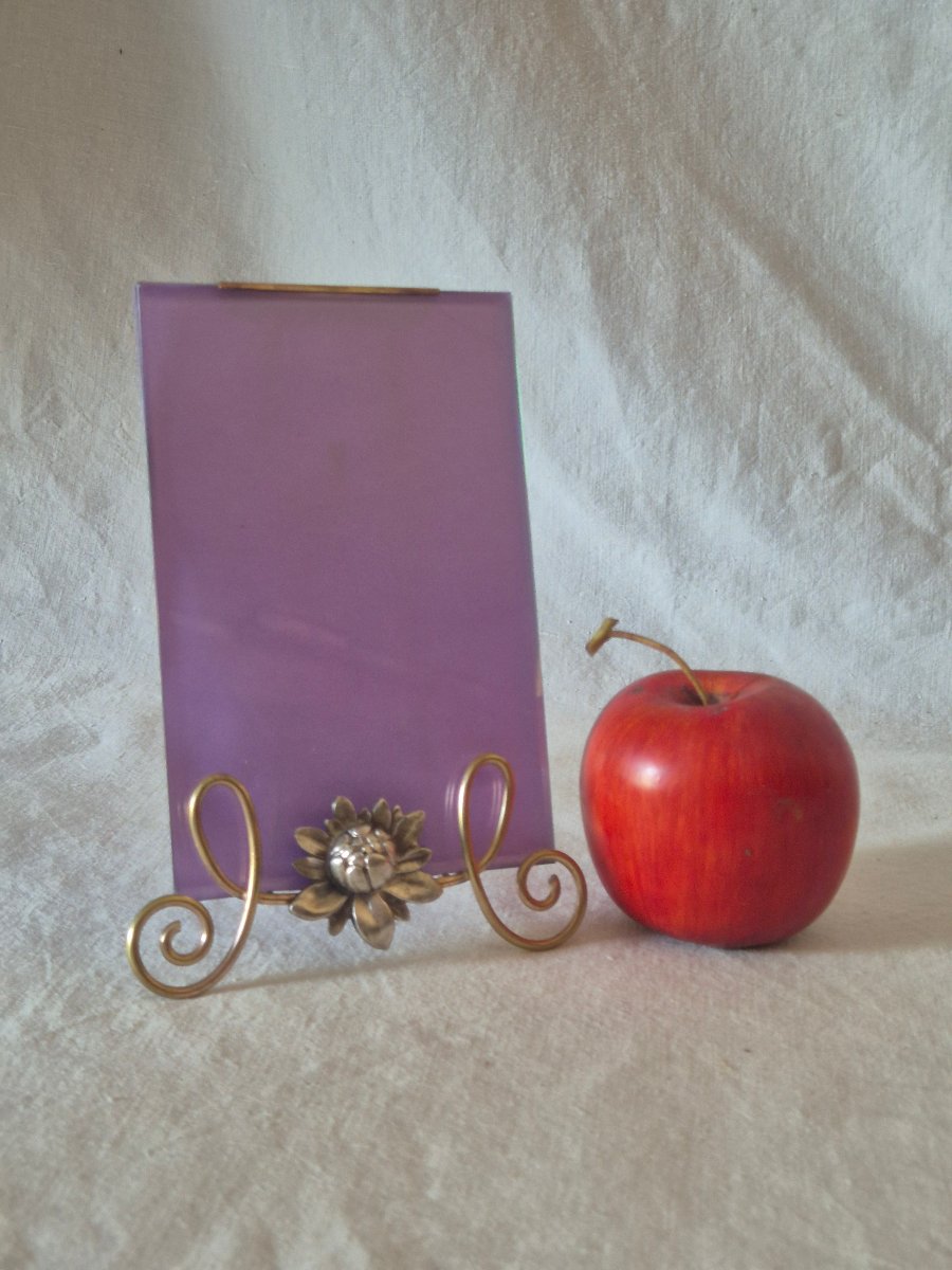 Art Nouveau Photo Frame In Silver- And Gold-plated Metal, Adorned With A Large Flower -photo-2