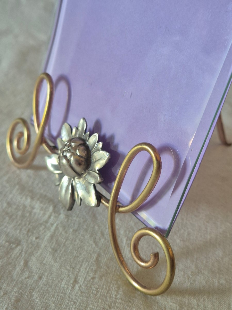 Art Nouveau Photo Frame In Silver- And Gold-plated Metal, Adorned With A Large Flower -photo-3