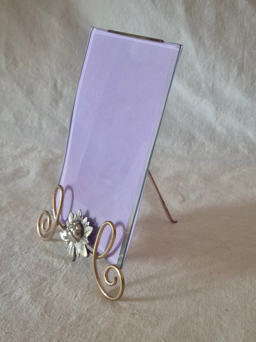 Art Nouveau Photo Frame In Silver- And Gold-plated Metal, Adorned With A Large Flower -photo-1