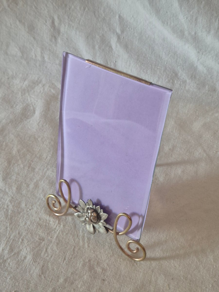 Art Nouveau Photo Frame In Silver- And Gold-plated Metal, Adorned With A Large Flower -photo-3