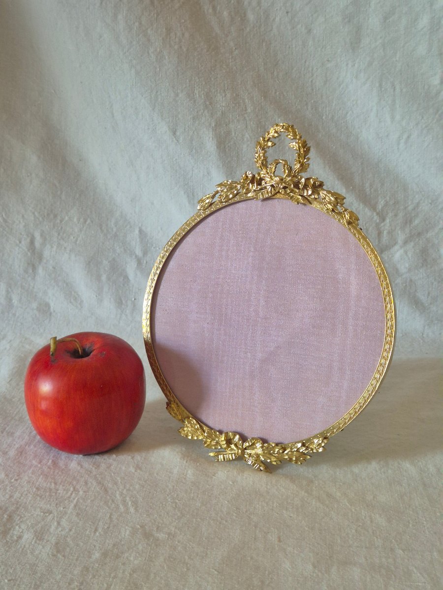 Grand cadre photo rond en bronze doré Second Empire diamètre 16 cm-photo-2