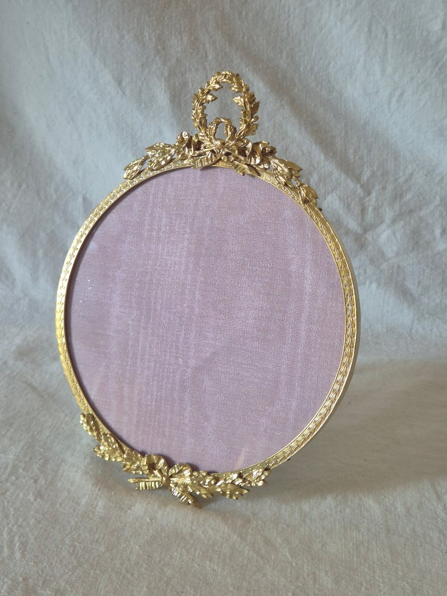 Grand cadre photo rond en bronze doré Second Empire diamètre 16 cm-photo-4