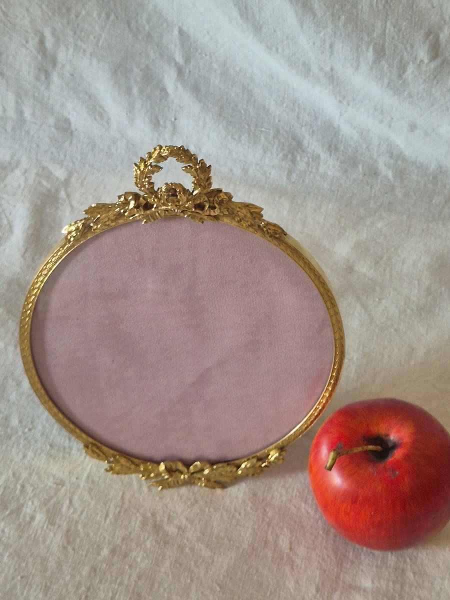 Grand cadre photo rond en bronze doré Second Empire diamètre 16 cm-photo-1