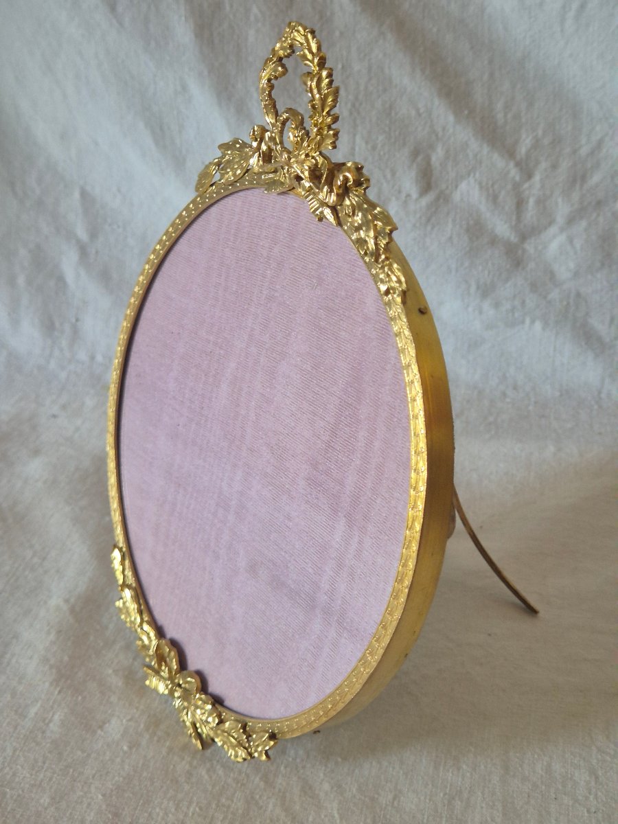 Grand cadre photo rond en bronze doré Second Empire diamètre 16 cm-photo-2