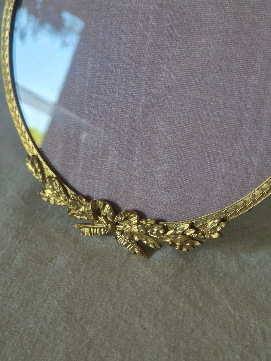 Grand cadre photo rond en bronze doré Second Empire diamètre 16 cm-photo-3