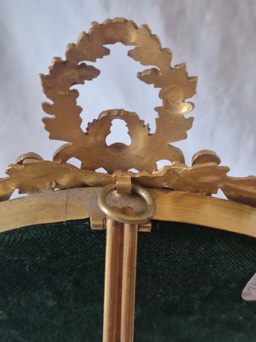 Grand cadre photo rond en bronze doré Second Empire diamètre 16 cm-photo-4