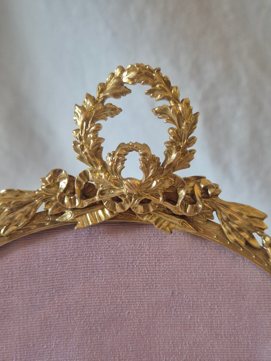 Grand cadre photo rond en bronze doré Second Empire diamètre 16 cm-photo-5