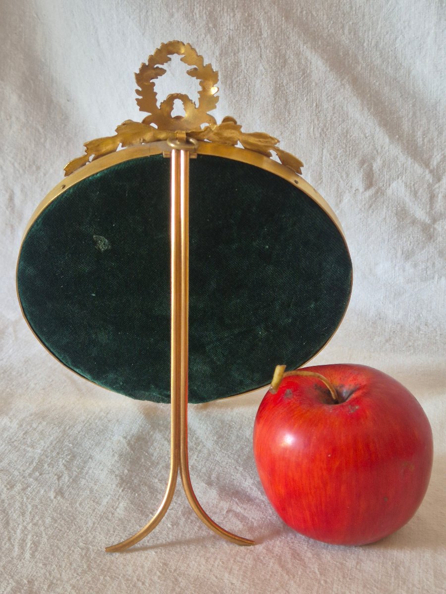 Grand cadre photo rond en bronze doré Second Empire diamètre 16 cm-photo-6