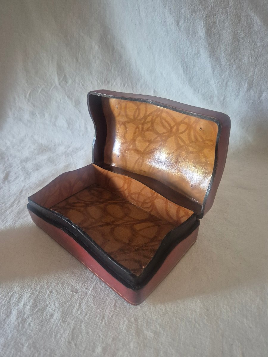 Coffret  en cuir rouge bordeaux et dorures au fer de Florence,  Italie -photo-2