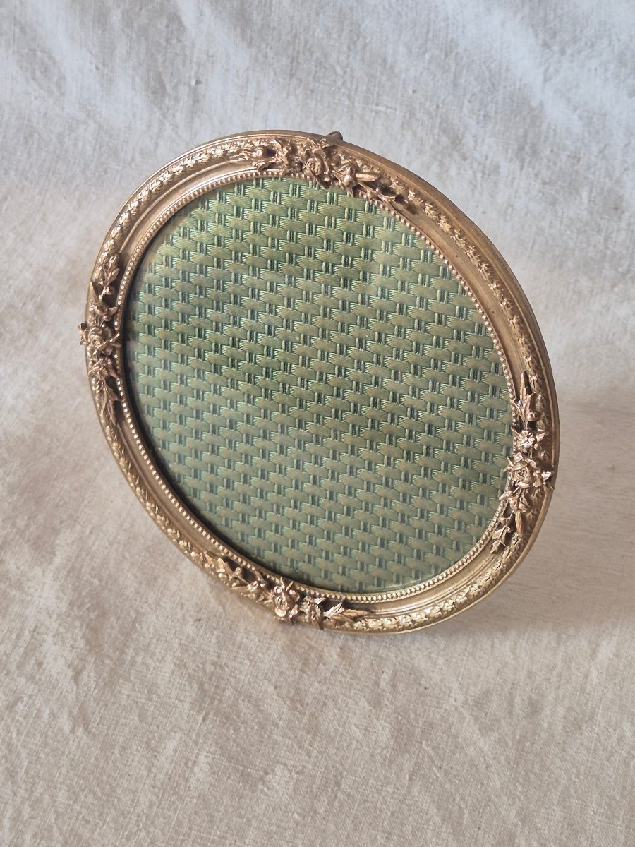 19th-century Round Photo Frame In Gilded Bronze -photo-1