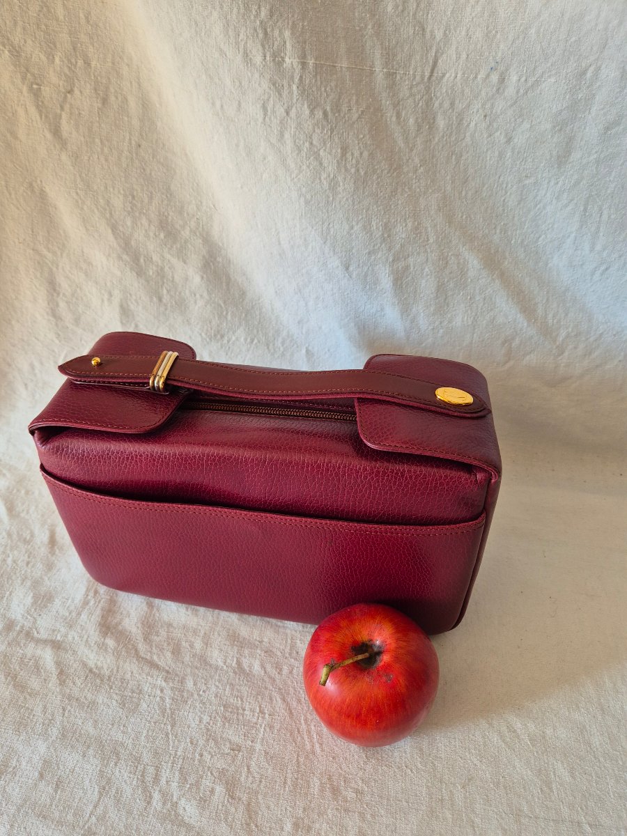 Cartier "must" Toiletry Bag In Bordeaux Leather With Trinity Ring Motif, Circa 1990-photo-2