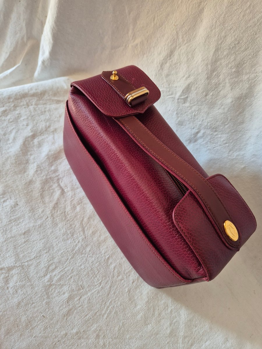 Cartier "must" Toiletry Bag In Bordeaux Leather With Trinity Ring Motif, Circa 1990-photo-3
